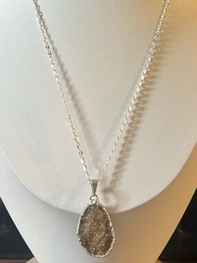Silver Citrine Drusy Teardrop Pendant Necklace